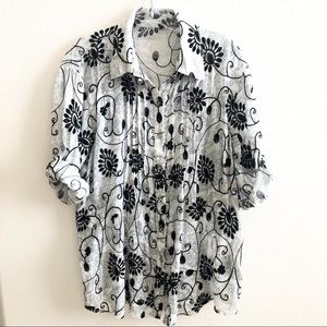 Black and white embroidered blouse